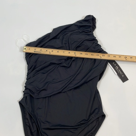 La Blanca One Piece Swimsuit Size 12 NWT Black One Shoulder Tummy Control - Picture 12 of 14